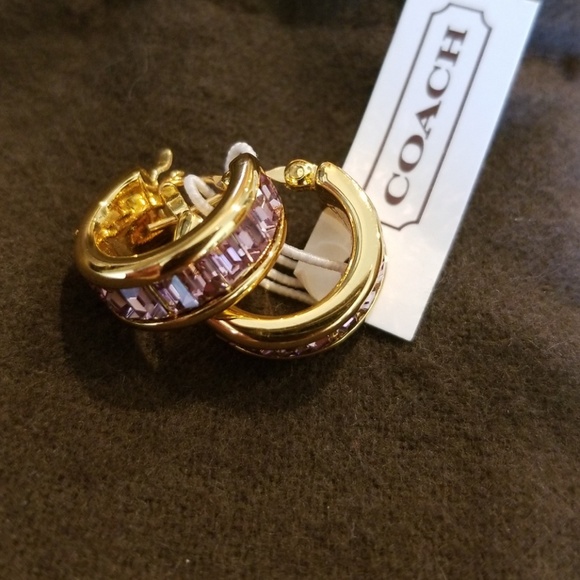 Coach Jewelry - Coach pink stone goldtone earrings